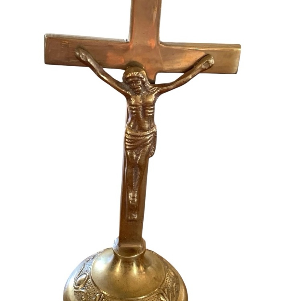 Solid Brass Vintage Crucifix Statue - Picture 1 of 5